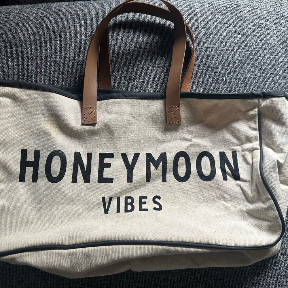 Honeymoon Vibes Canvas Tote Bag - Cream and Brown